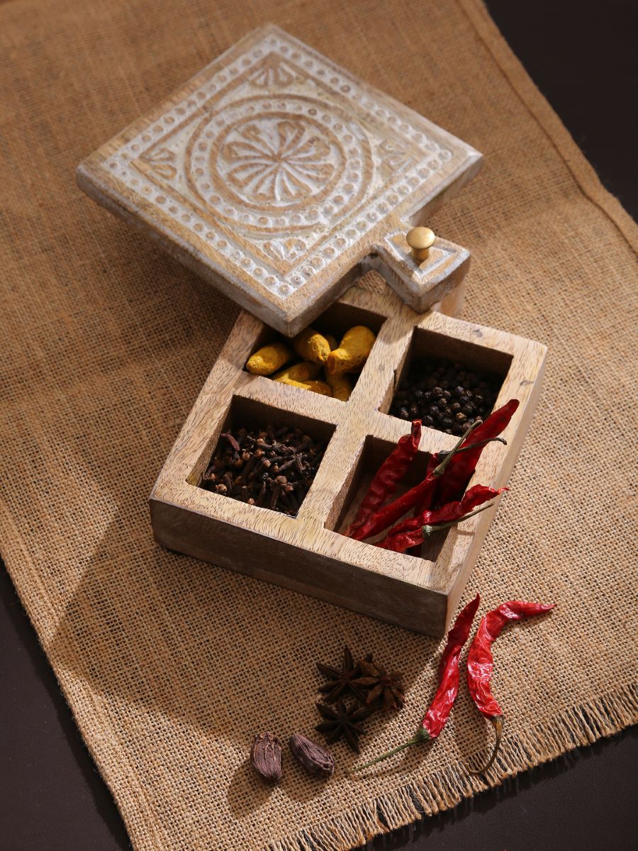 Hand Carved Box With White Wash Finish