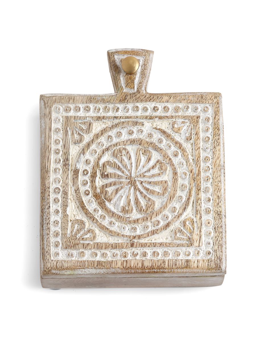Hand Carved Box With White Wash Finish