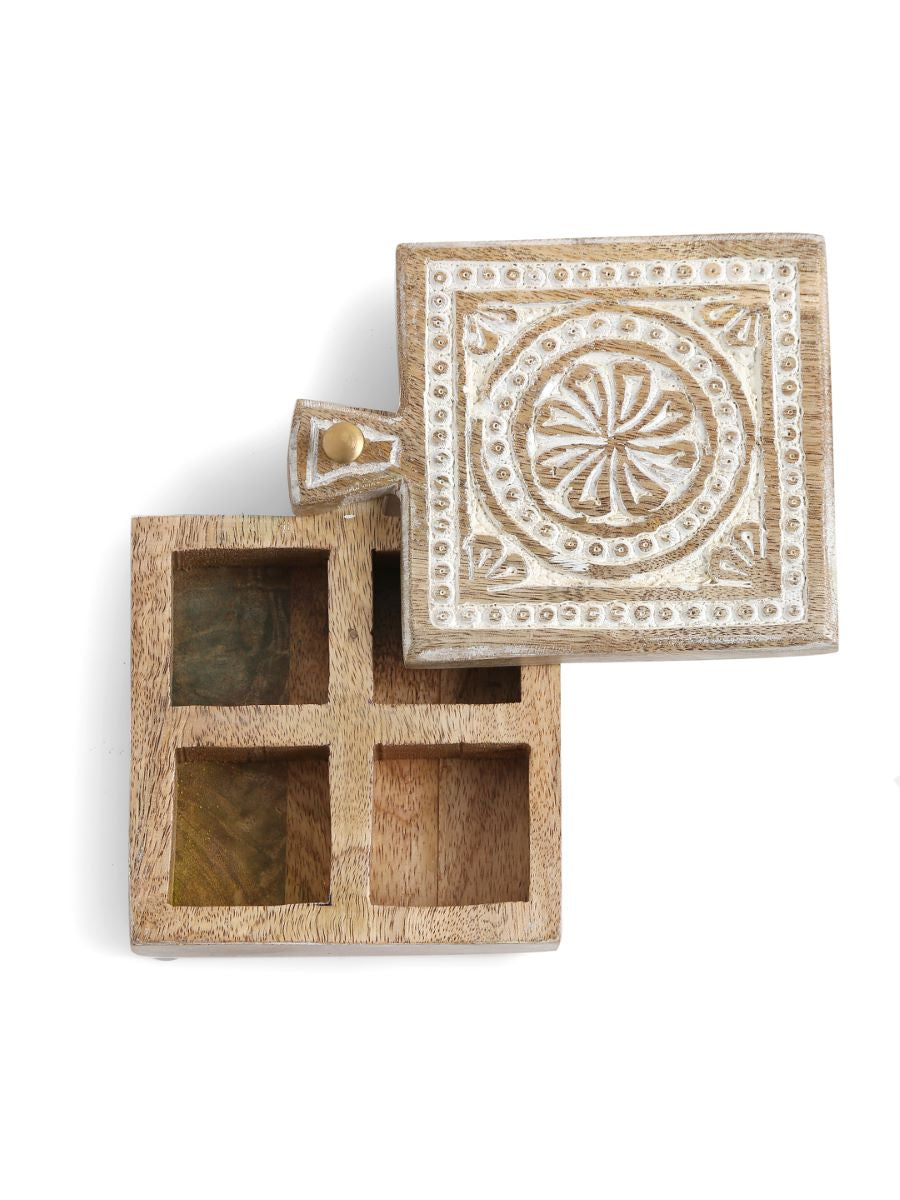 Hand Carved Box With White Wash Finish