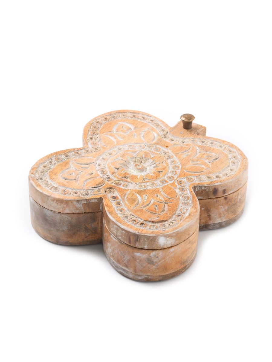 Hand Carved Box With White Wash Finish