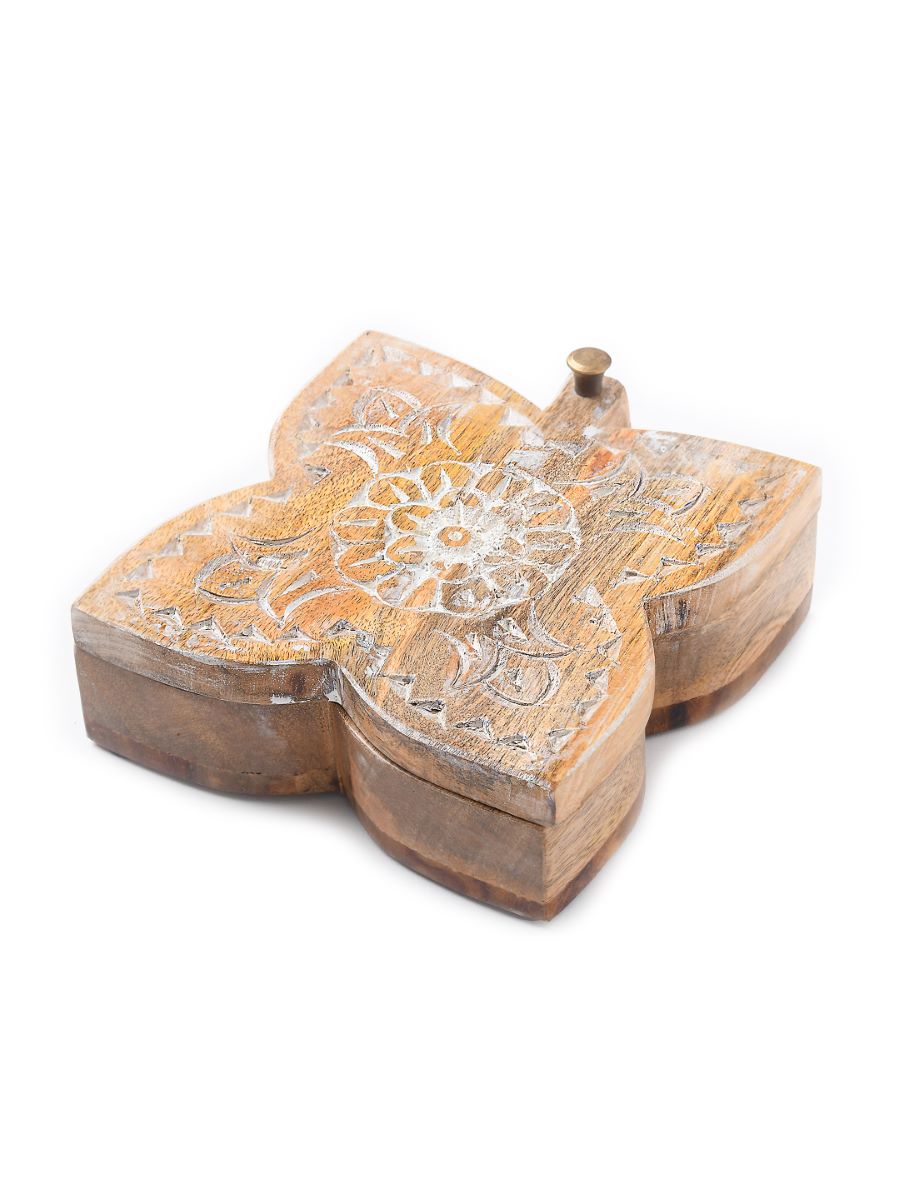 Hand Carved Box With White Wash Finish
