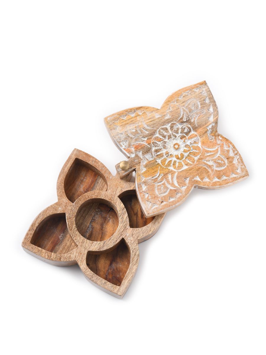 Hand Carved Box With White Wash Finish