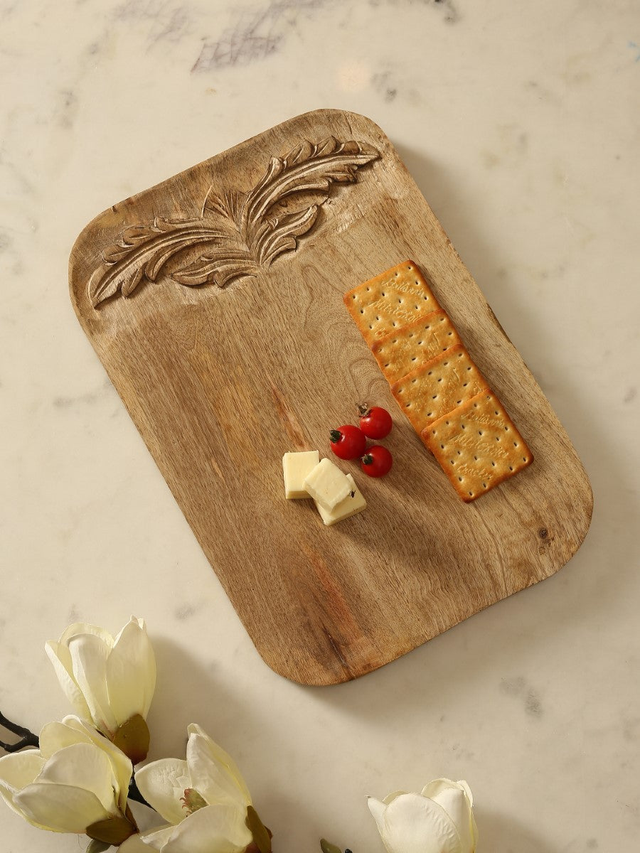 Flower Design Hand Carved Cheese cum Chopping Board