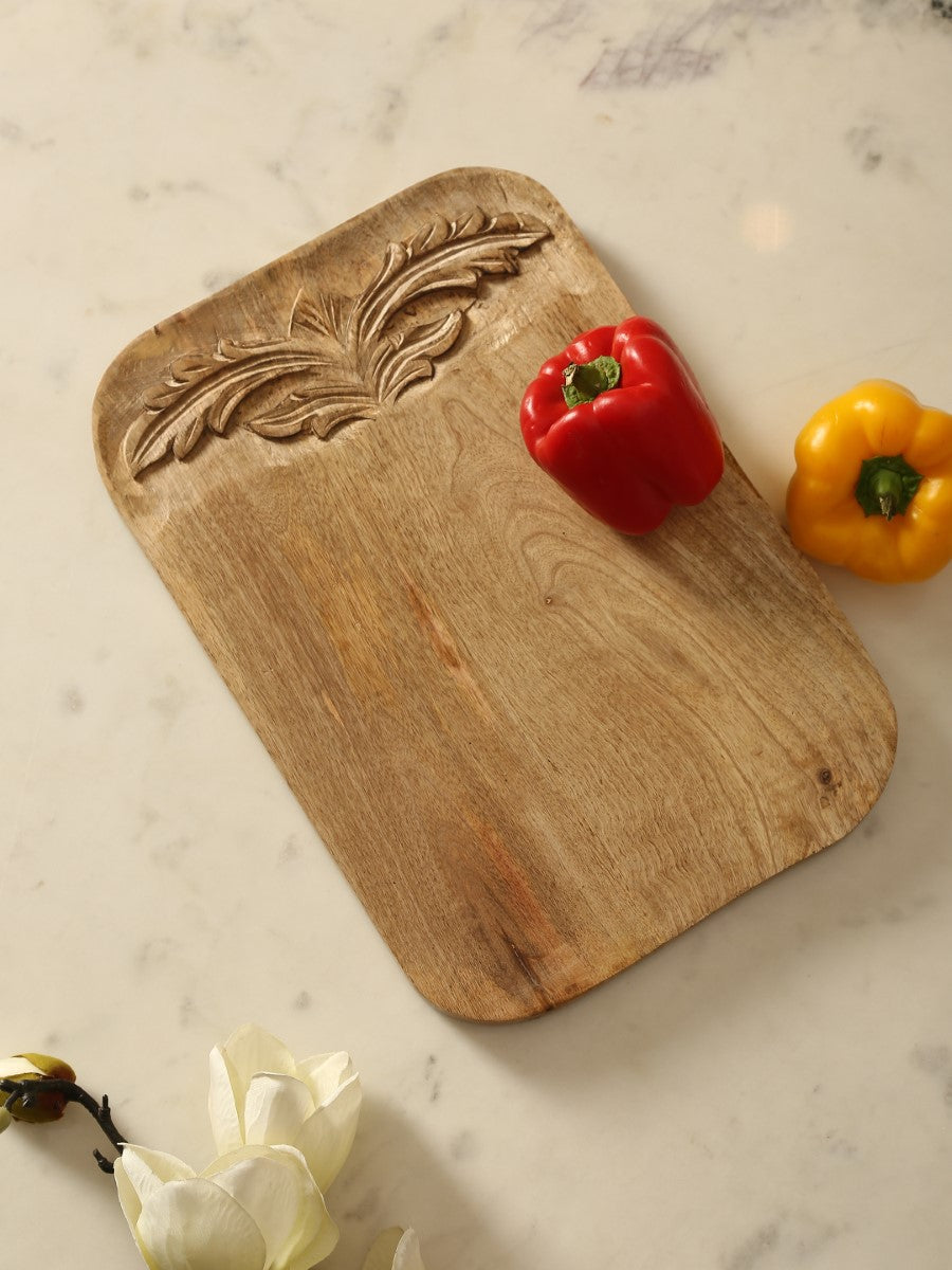 Flower Design Hand Carved Cheese cum Chopping Board