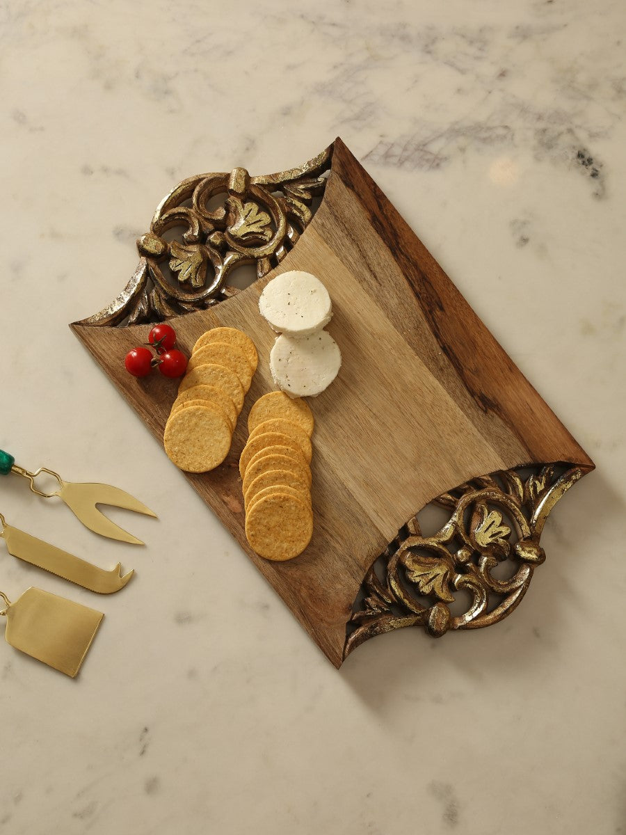 Antique Gold Foiled Hand Carved Cheese cum Chopping Board