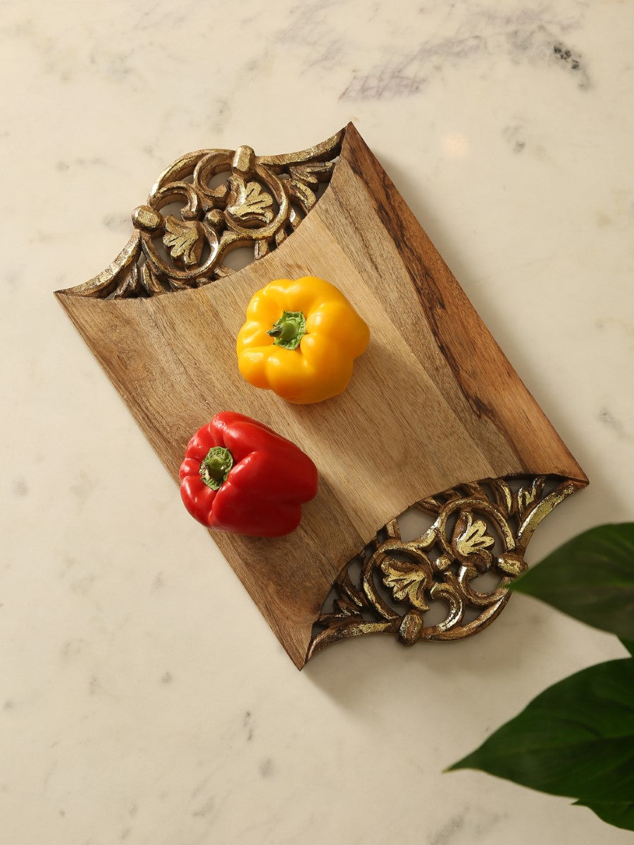 Antique Gold Foiled Hand Carved Cheese cum Chopping Board