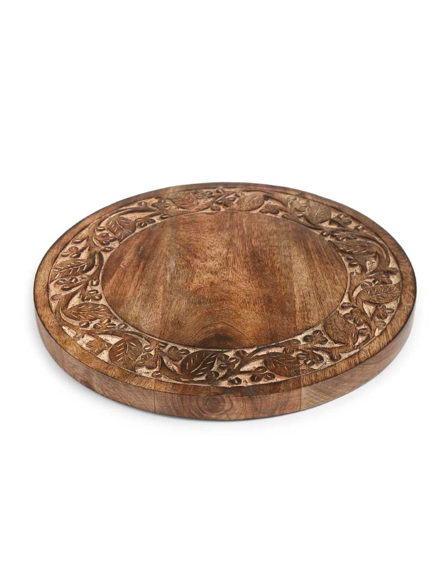 Mango Wood Chopping/Cheese Board With Carved Flower Border