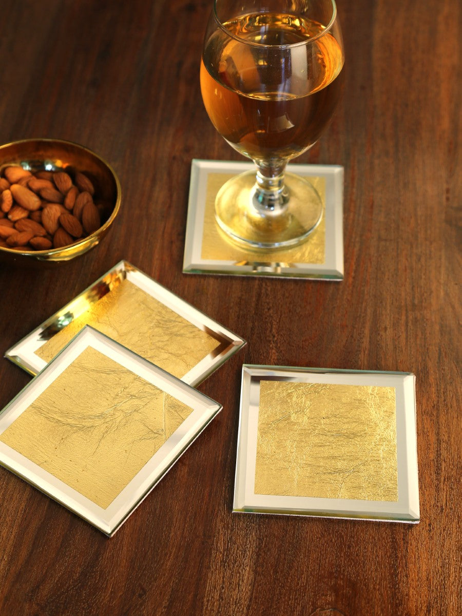 Mirror Glass Gold Foiled Coasters (Set of 4)