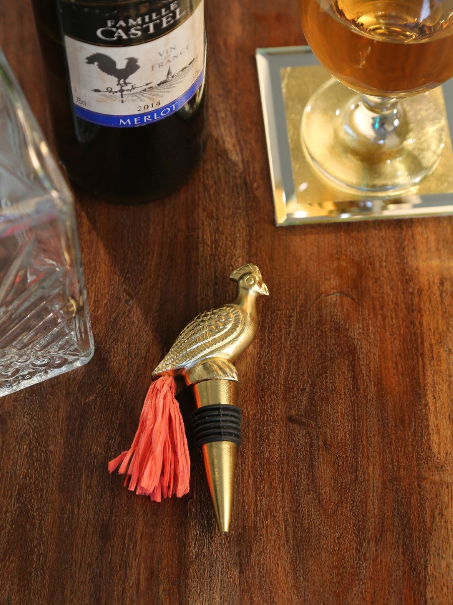 Gold Tone Wine Bottle Stopper In Rooster Design