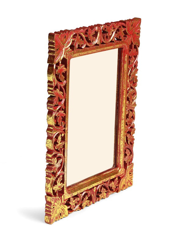 Red Vintage Style MDF Mirror With Golden Details