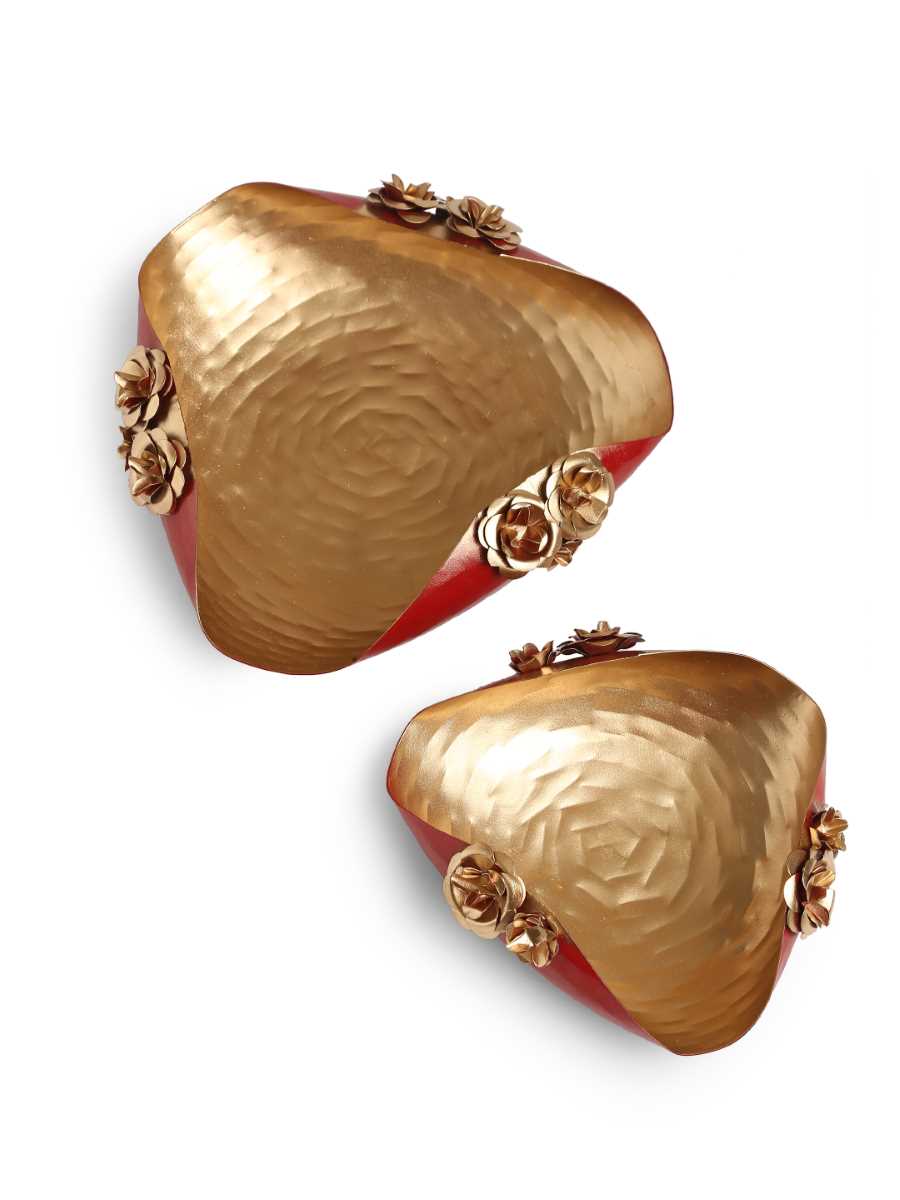 Gold And Red Flower Detail Platter (Set Of 2)