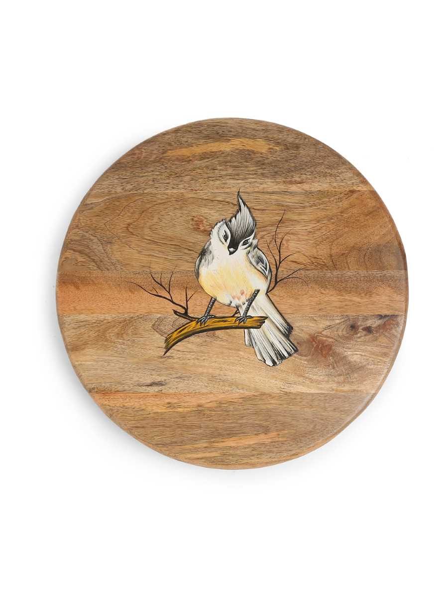 Bird Pattern Painted Lazy Susan Platter In Mango Wood