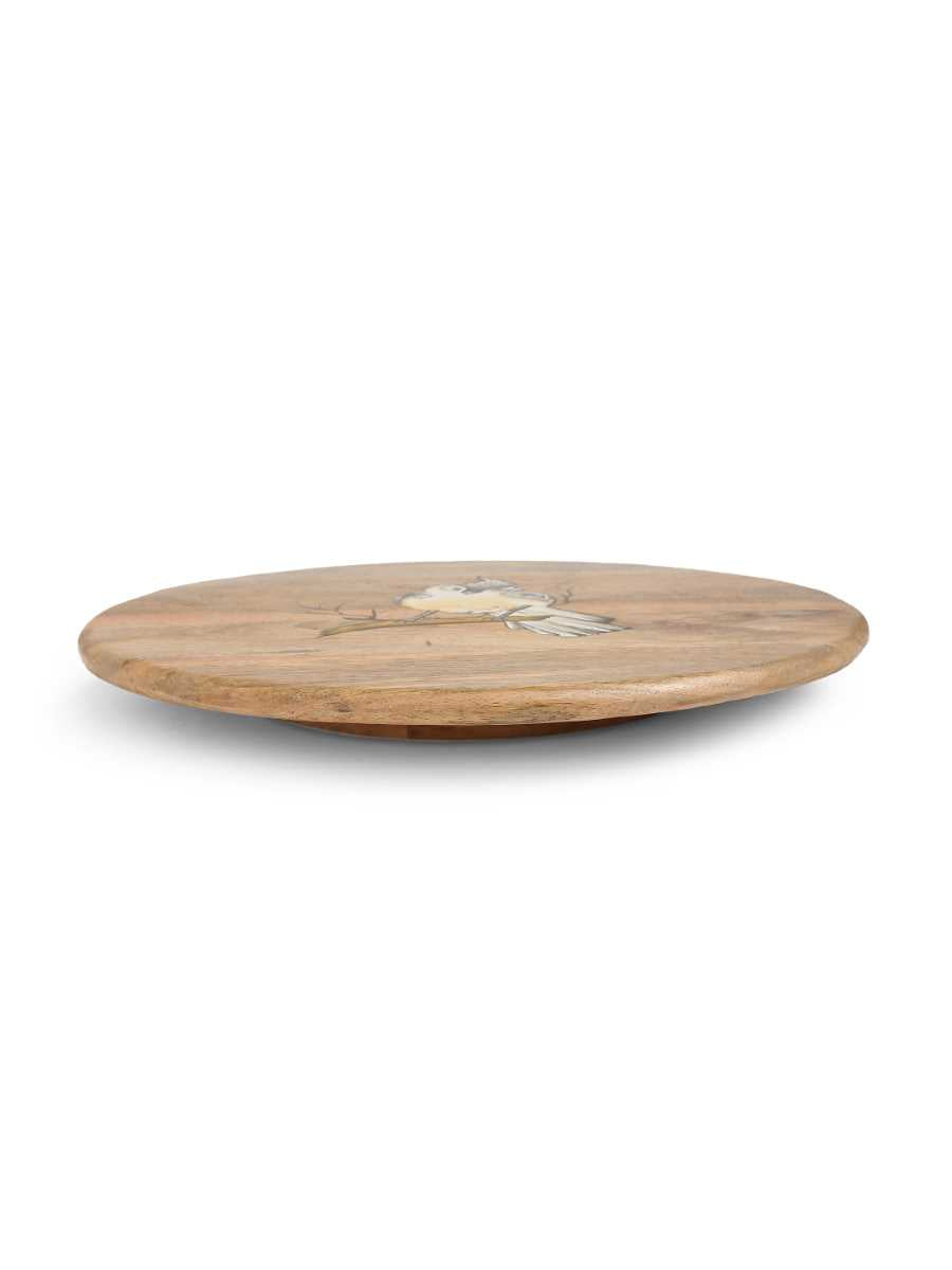 Bird Pattern Painted Lazy Susan Platter In Mango Wood