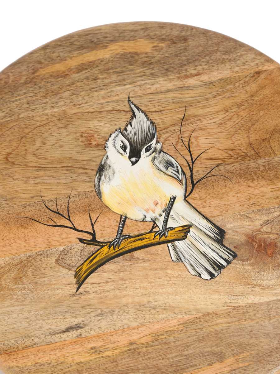 Bird Pattern Painted Lazy Susan Platter In Mango Wood