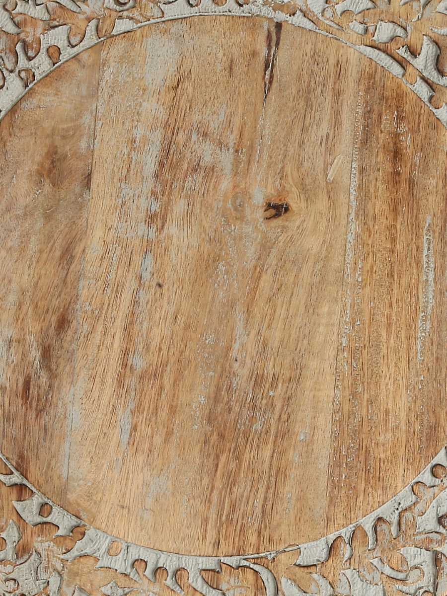 Grey White Wash Finish Lazy Susan Platter With Hand Carved Border