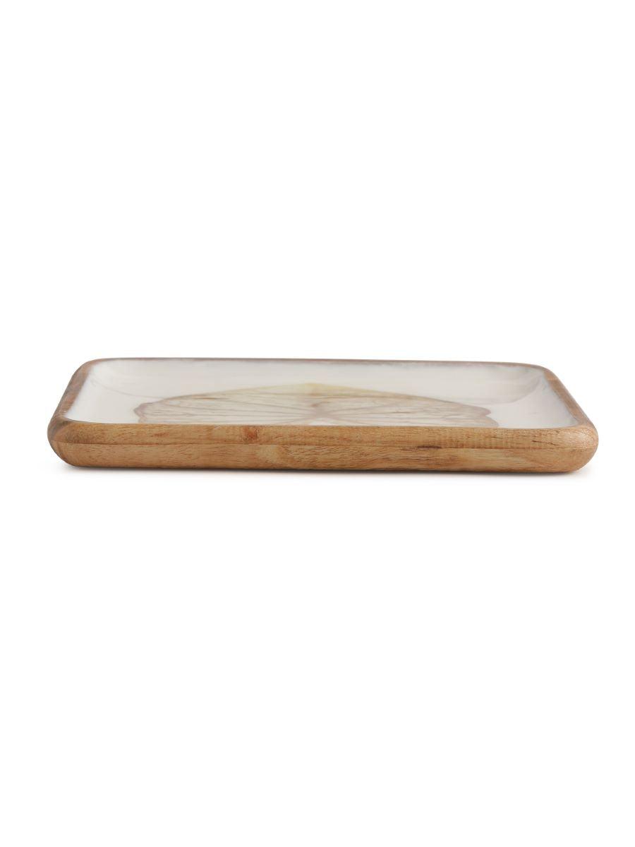 Mango Wooden Platter In Enamel Finish With Gold Leaf Design