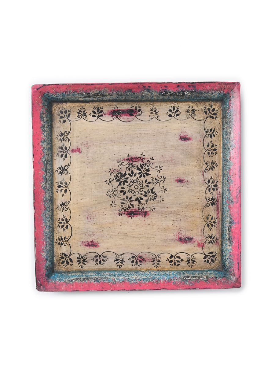 Hand Painted Iron Platter With Antique Patina