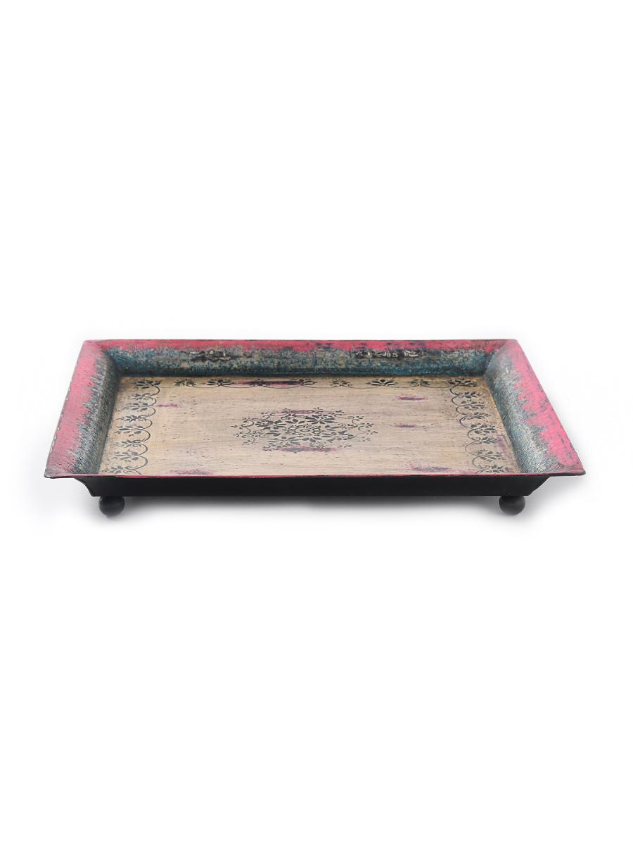 Hand Painted Iron Platter With Antique Patina