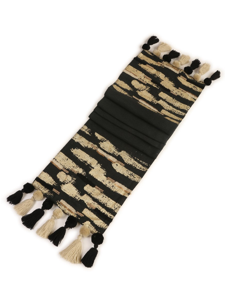 Charcoal Black Table Runner With Embellishment And Gold Foiling