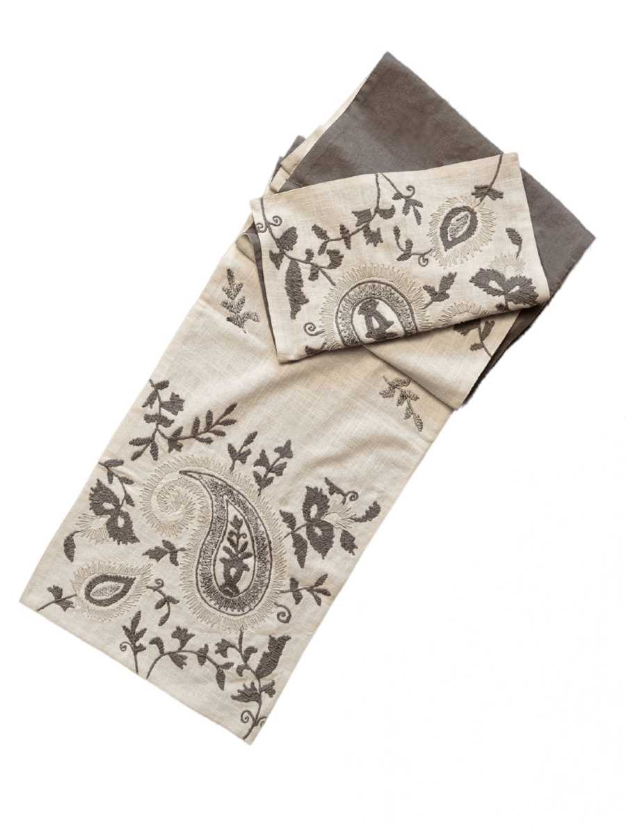 Ivory And Grey Embroidered Table Runner