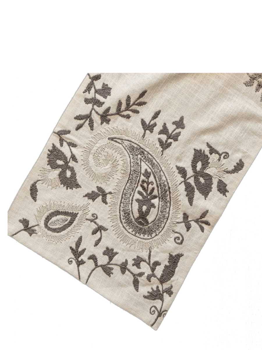 Ivory And Grey Embroidered Table Runner