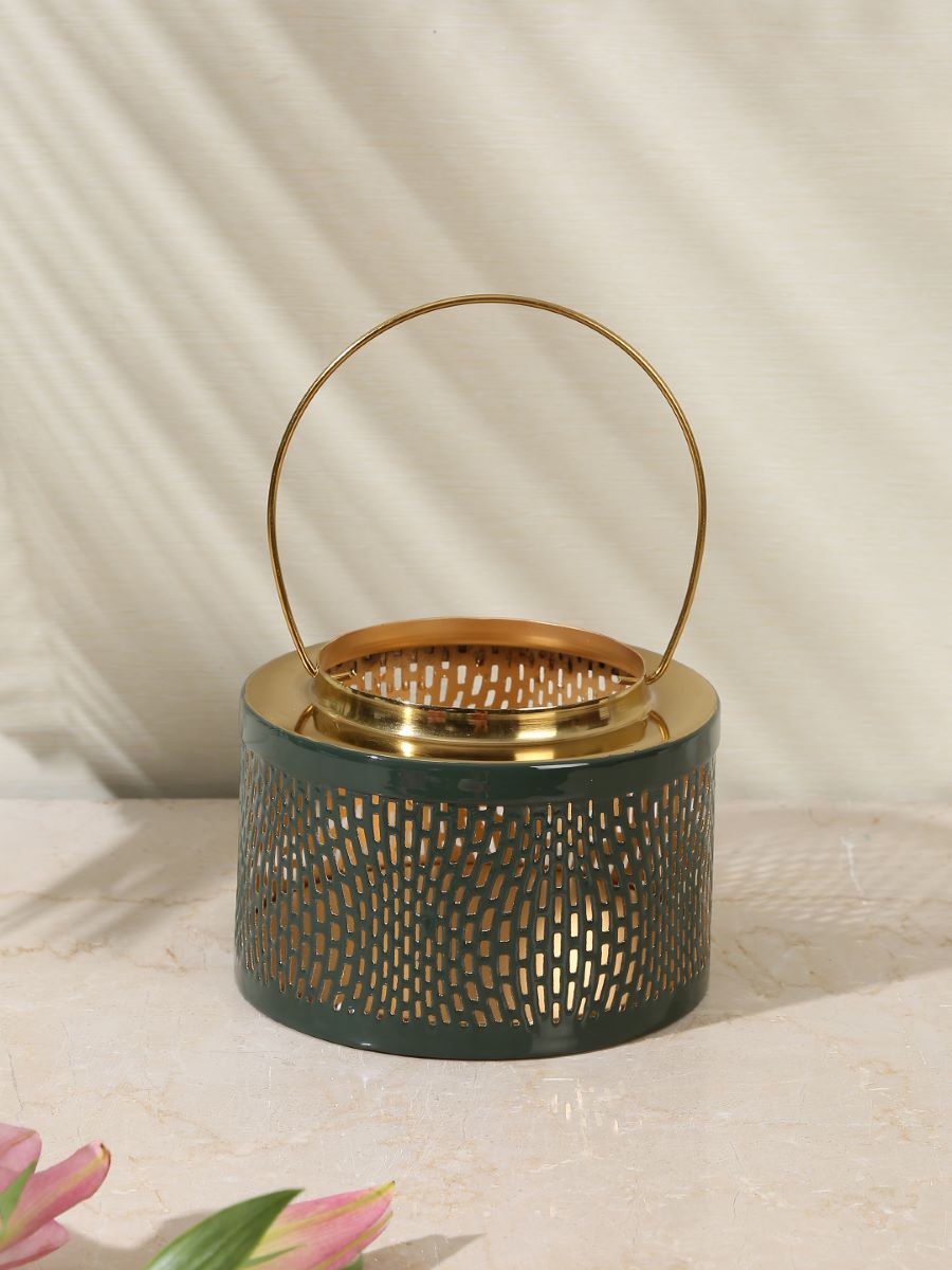 Lantern In Green And Gold Finish