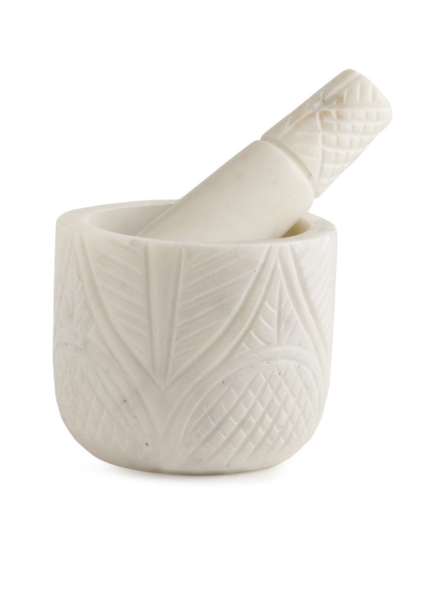 White Marble Hand Carved Mortar & Pestel