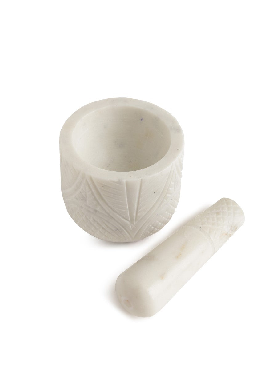 White Marble Hand Carved Mortar & Pestel