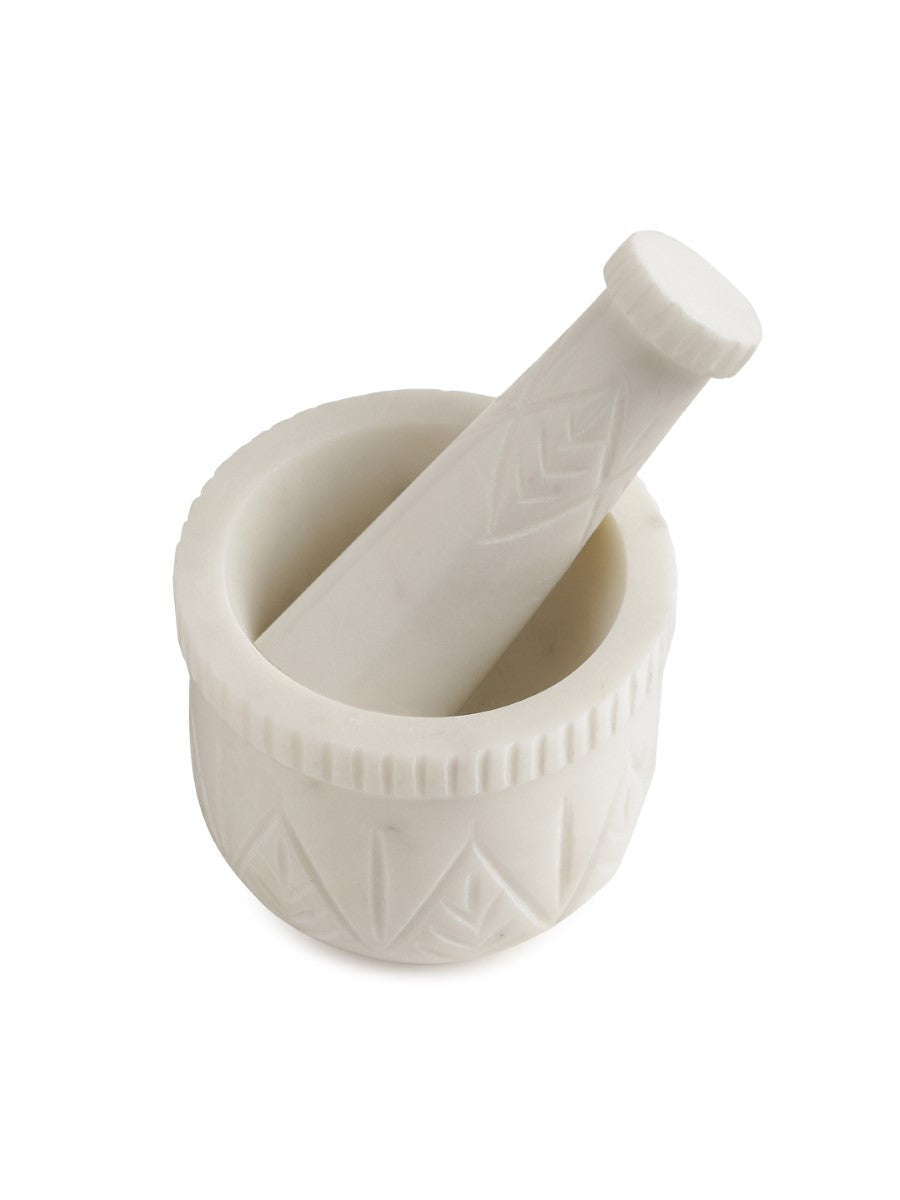 White Marble Hand Carved Mortar & Pestel