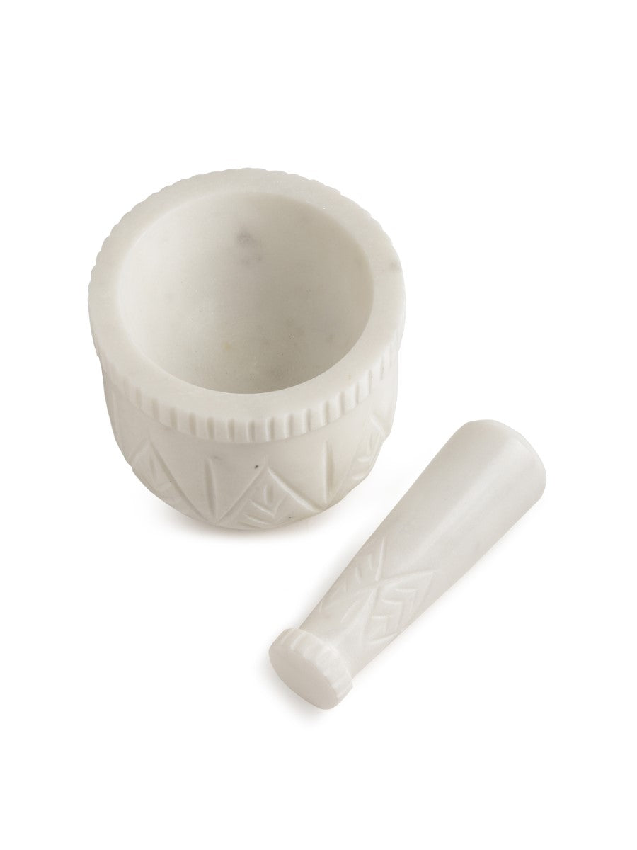 White Marble Hand Carved Mortar & Pestel
