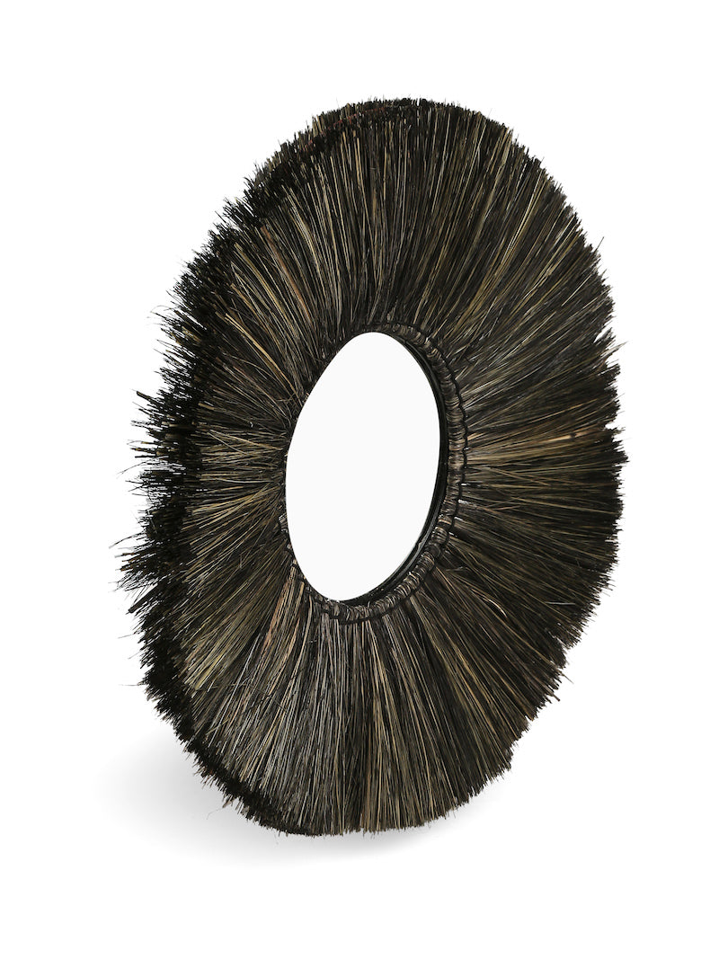 Eye Shaped Decorative Black Mirror with Natural Sea Grass