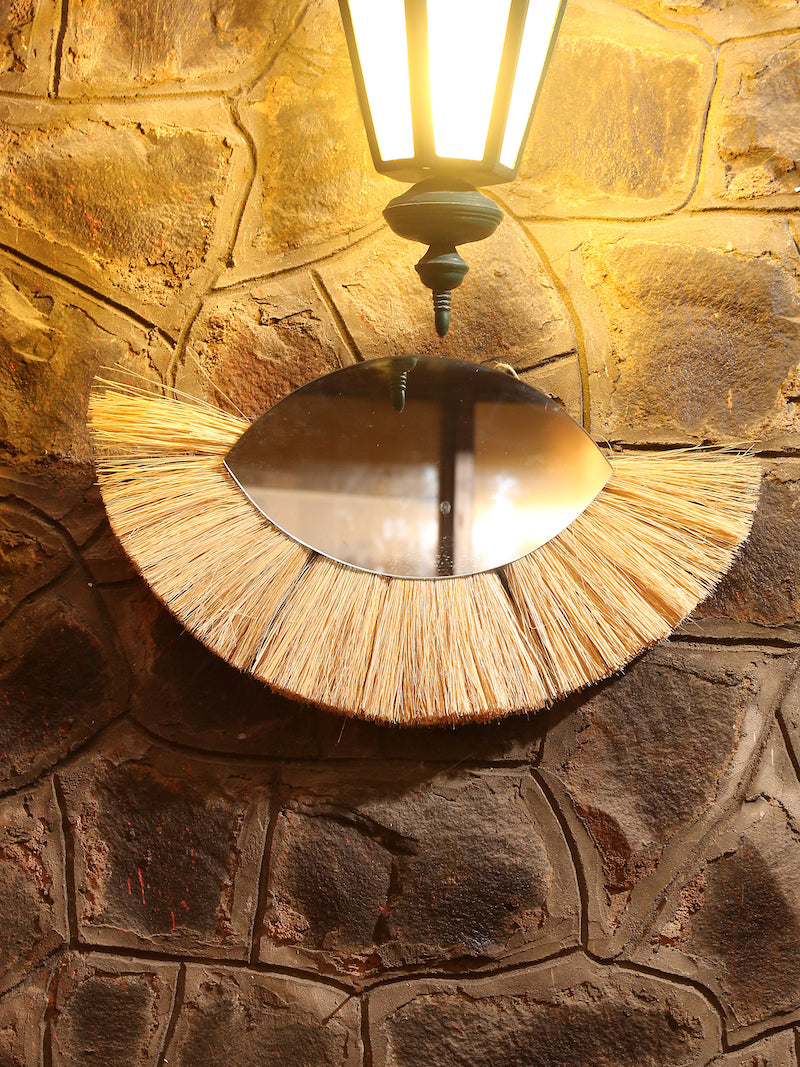Eye Shaped Decorative Mirror with Natural Sea Grass