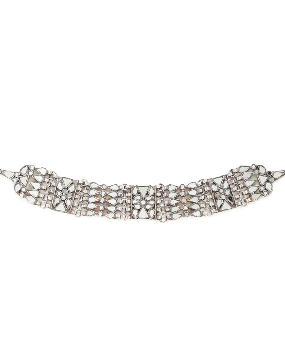 Glass Choker Necklace in Antique Silver Look