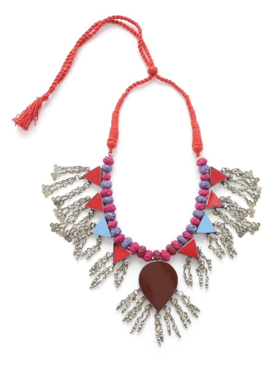 Maroon Afghan Necklace with Ghungroo