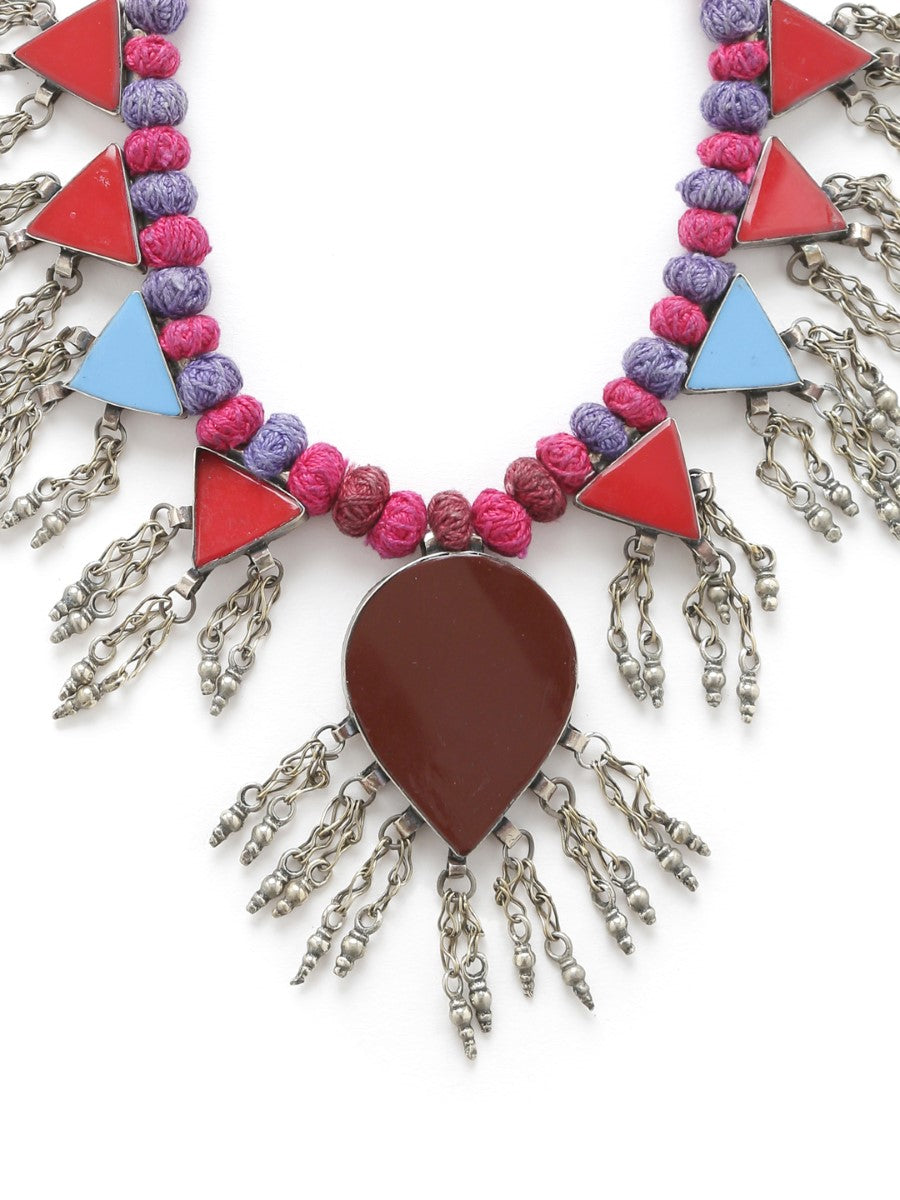 Maroon Afghan Necklace with Ghungroo