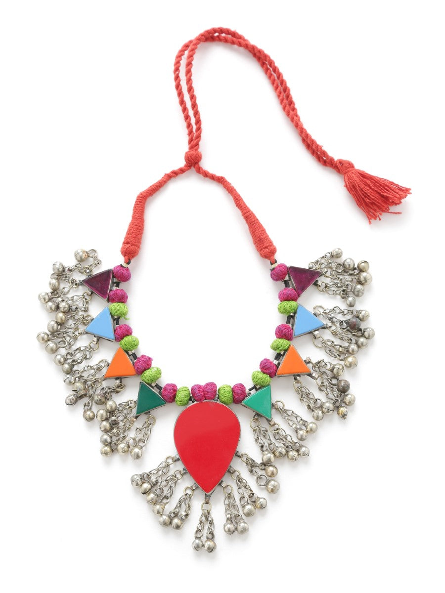Maroon Afghan Necklace with Ghungroo