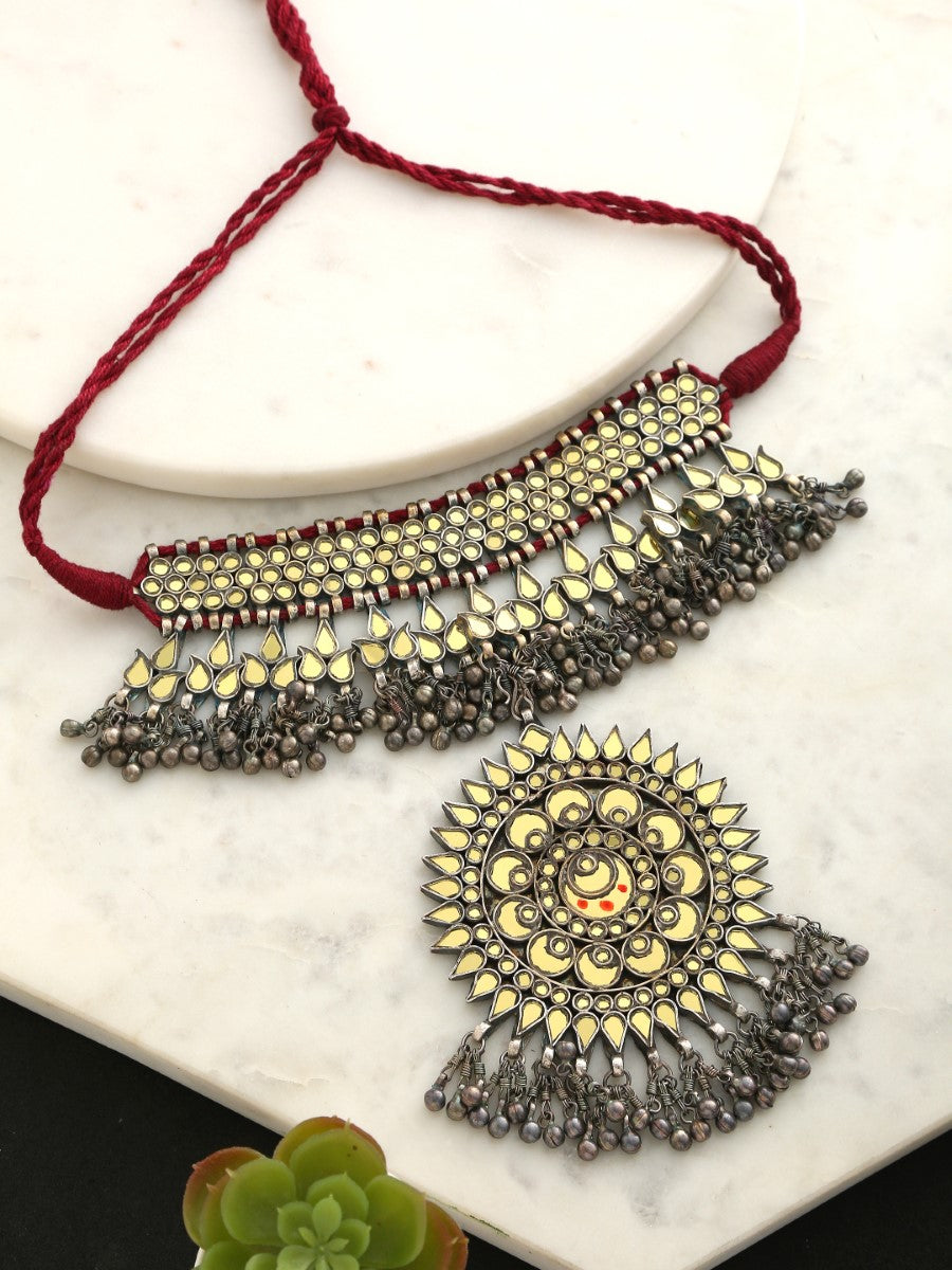 Mirror Choker Necklace with Removable Pendant