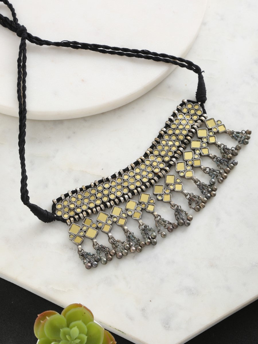 Gold Tone Mirror Glass Choker