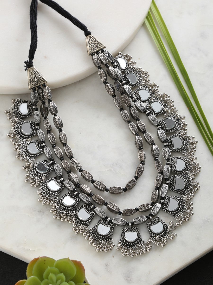 Mirror Glass Necklace with Ghungroos