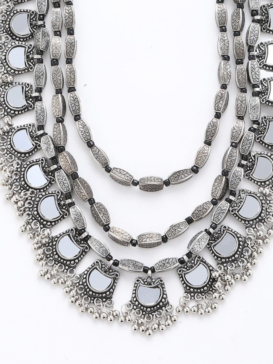 Mirror Glass Necklace with Ghungroos