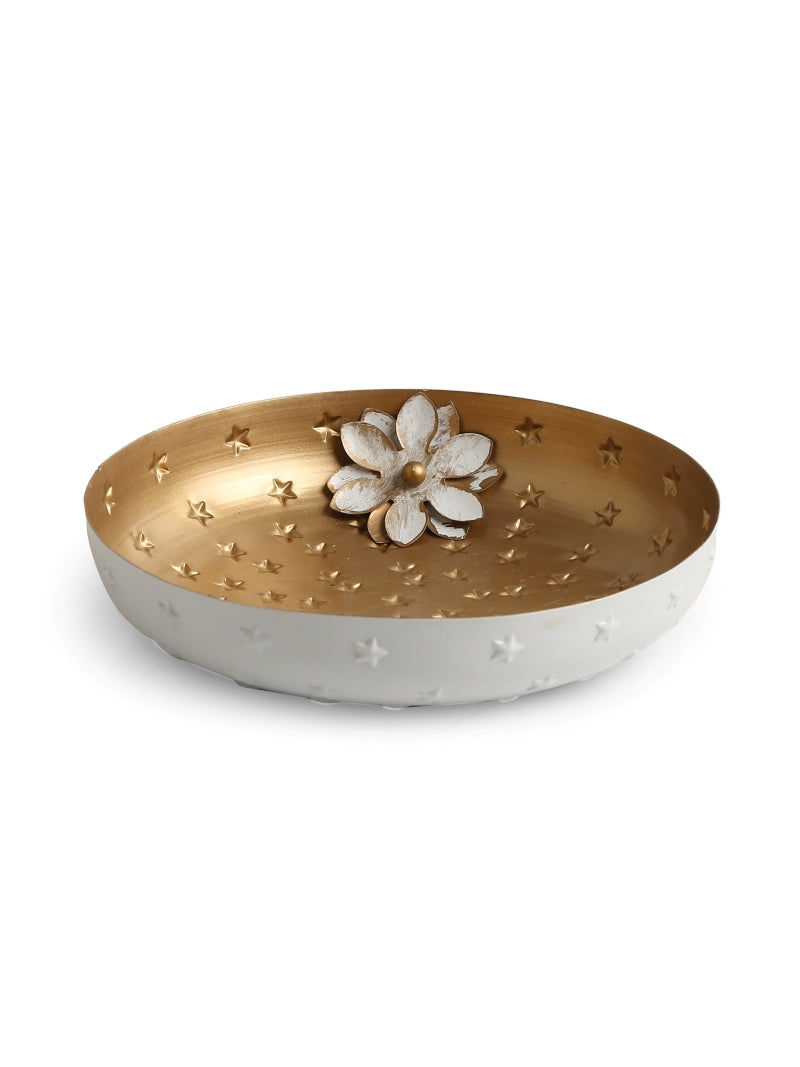 Matt Gold & Ivory Flower Design Platter (Set of 2)