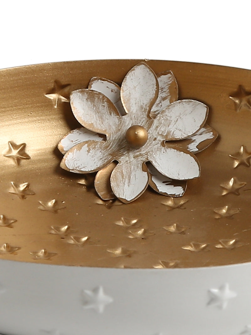 Matt Gold & Ivory Flower Design Platter (Set of 2)