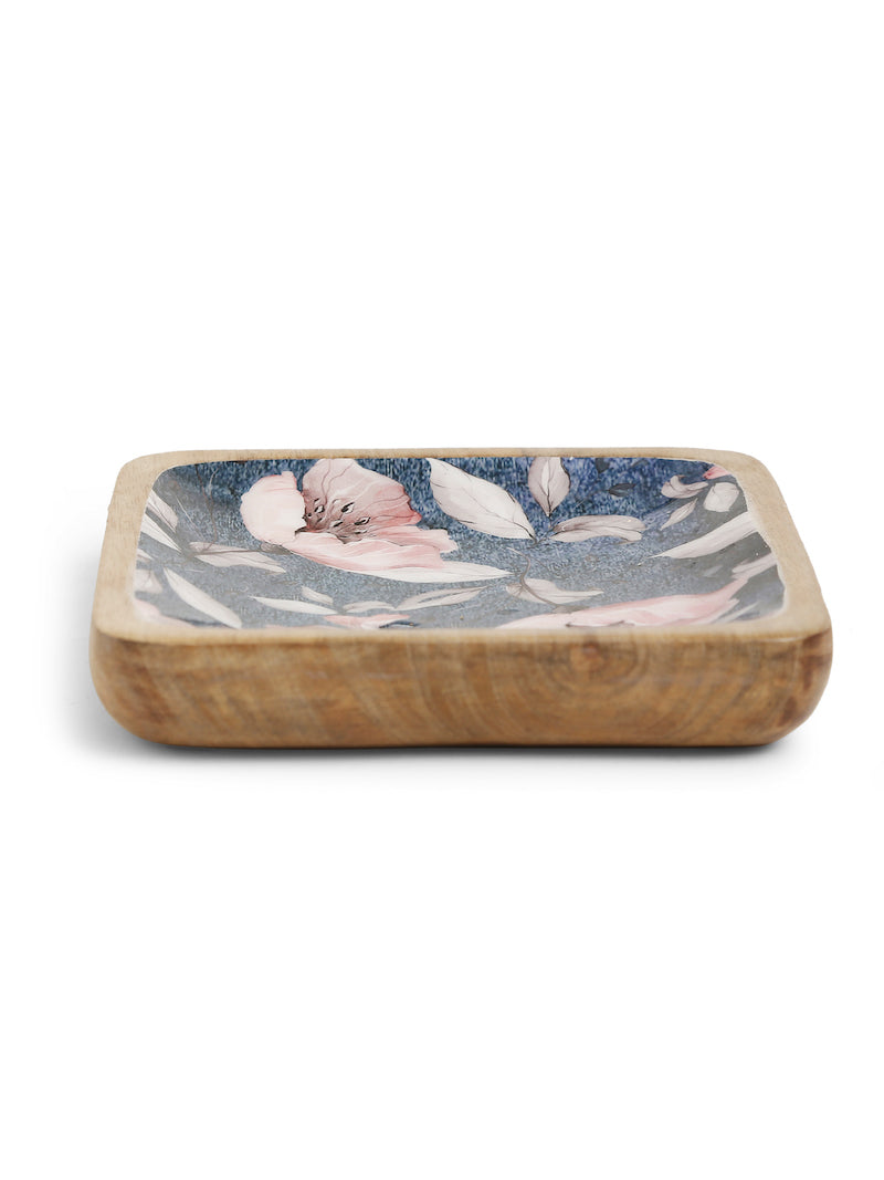 Blue Square Platter with Flower Design