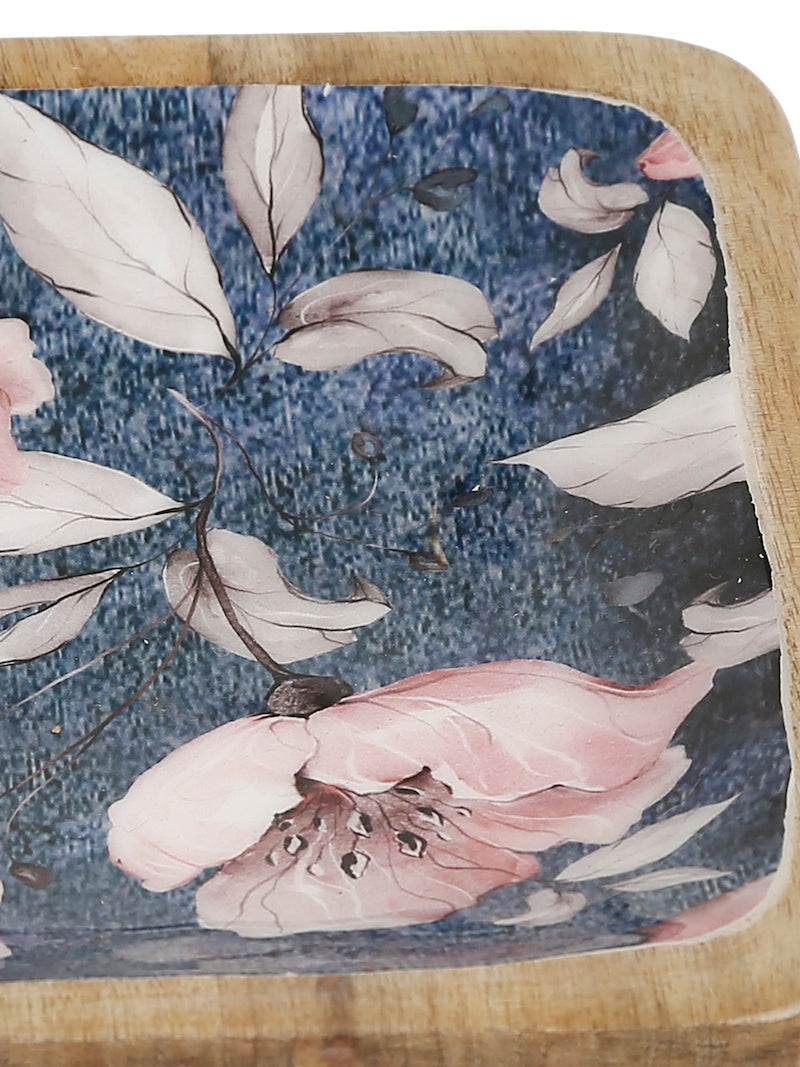 Blue Square Platter with Flower Design