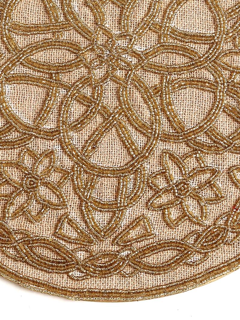 Jute Handmade Placemat with Gold Tone Beads