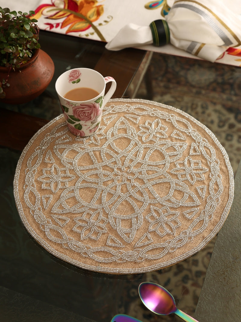 Jute Handmade Placemat with Silver Tone Beads