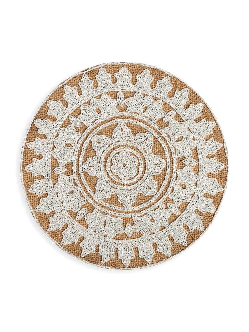 Jute Placemat with White Beads
