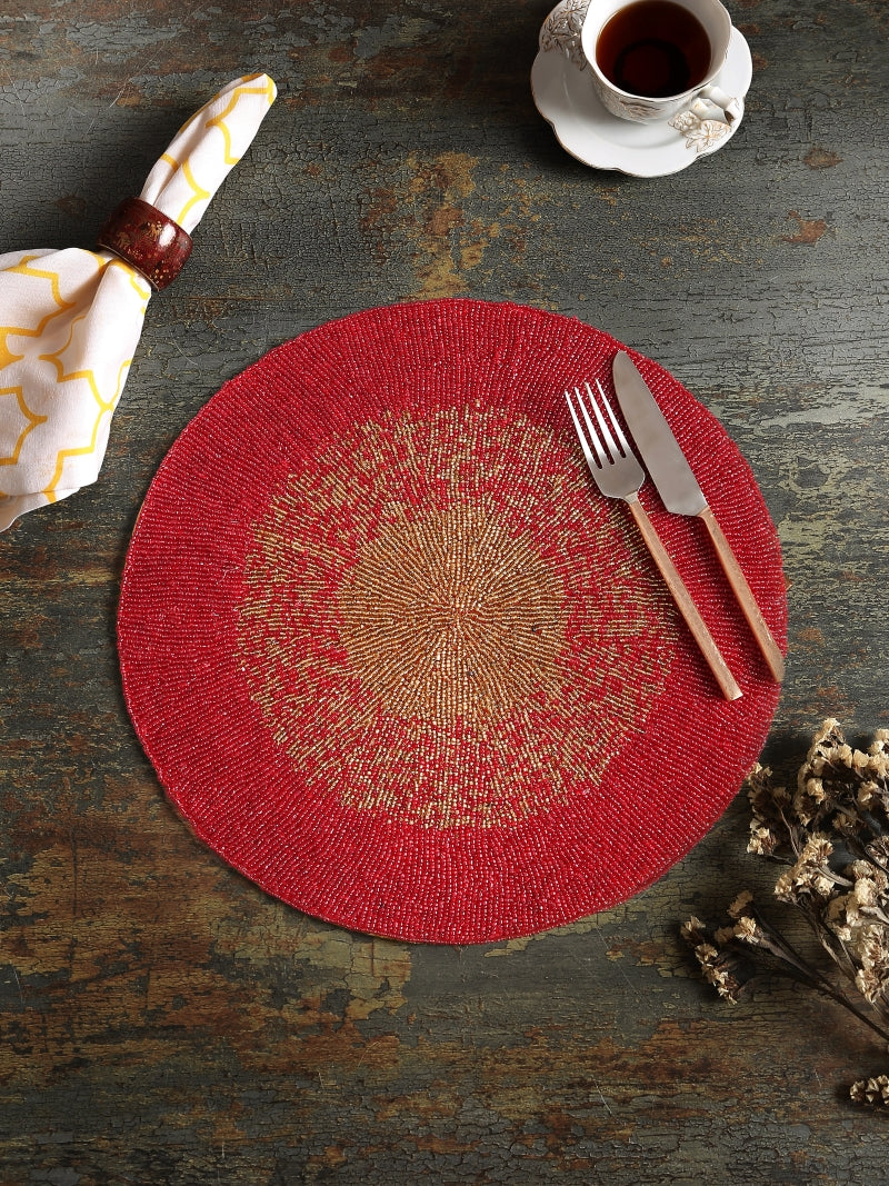 Red & Gold Hand Beaded Placemat
