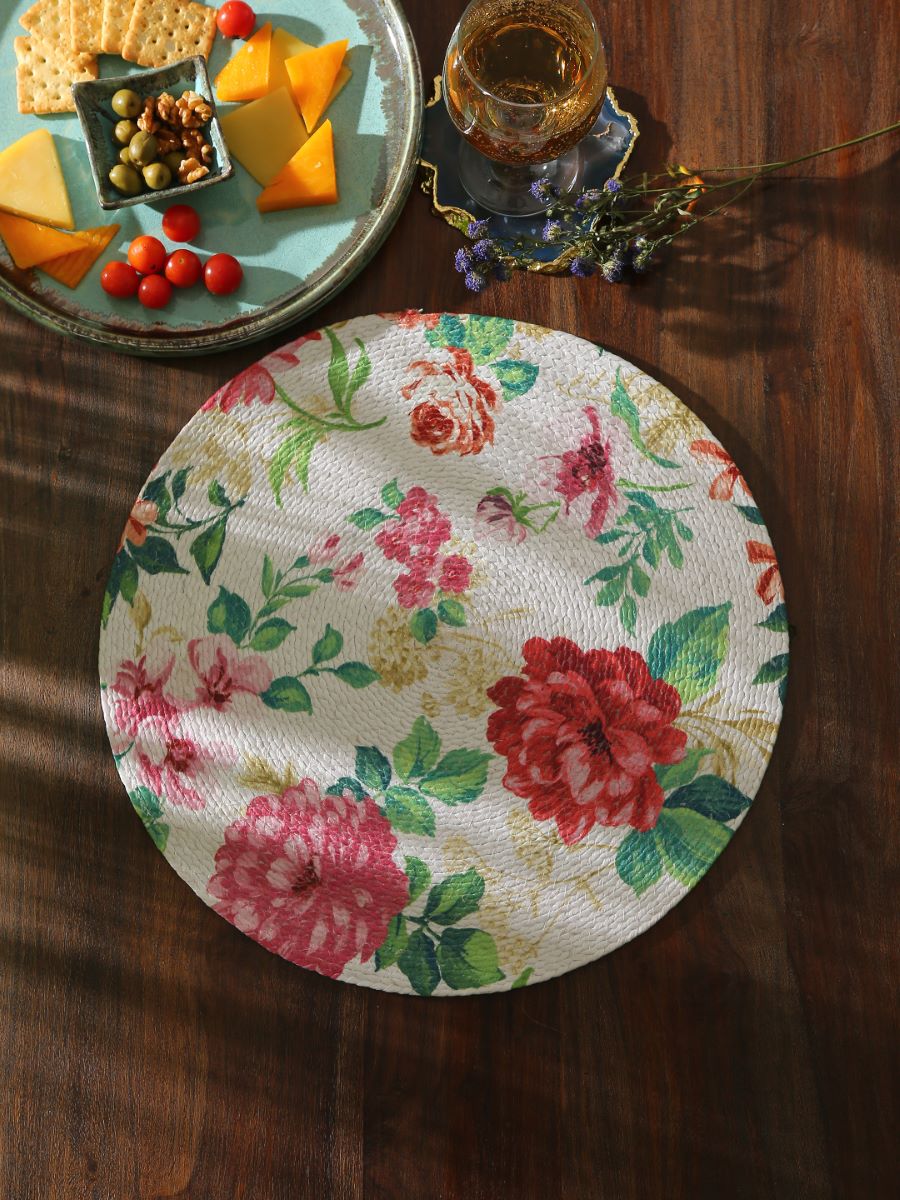 Braided Placemat - (Rose Flower Print / Flower Spray)