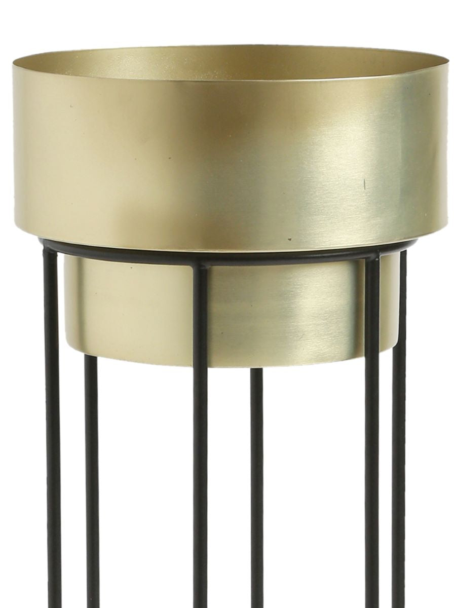 Brass Look Metal Planter With Large Iron Stand